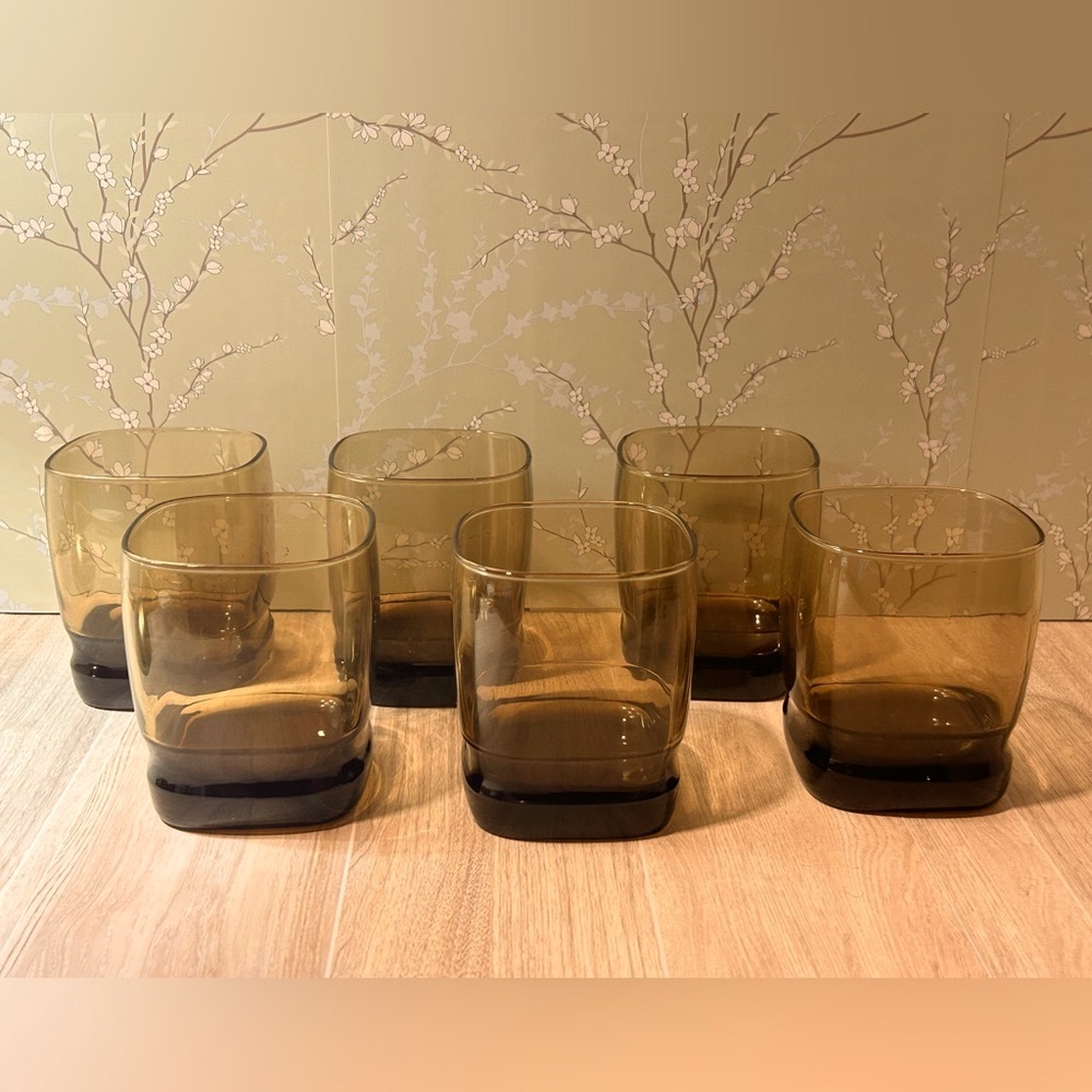 Libbey Carrington Tawny Brown Double Old Fashioned/ Lowball Glasses- Set of Six